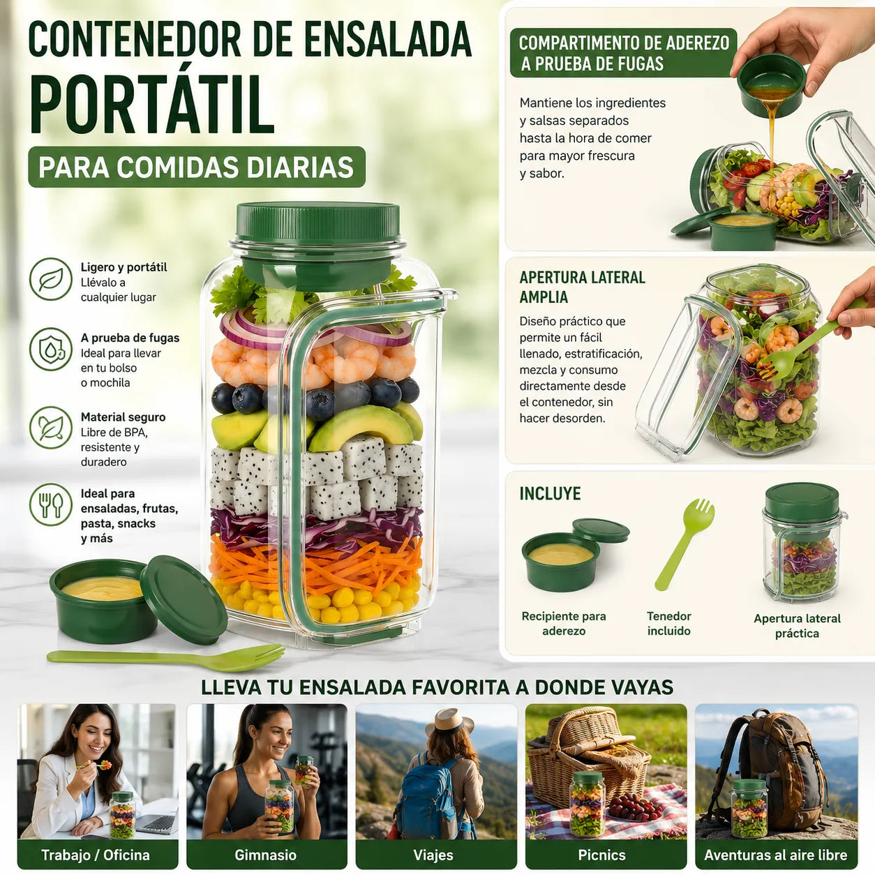 🫙RECIPIENTE DE ENSALADA PREMIUM 🥗
